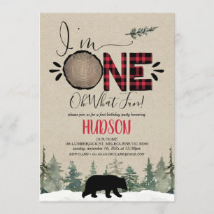 Invitación de primer cumpleaños a Buffalo Plaid Lu
