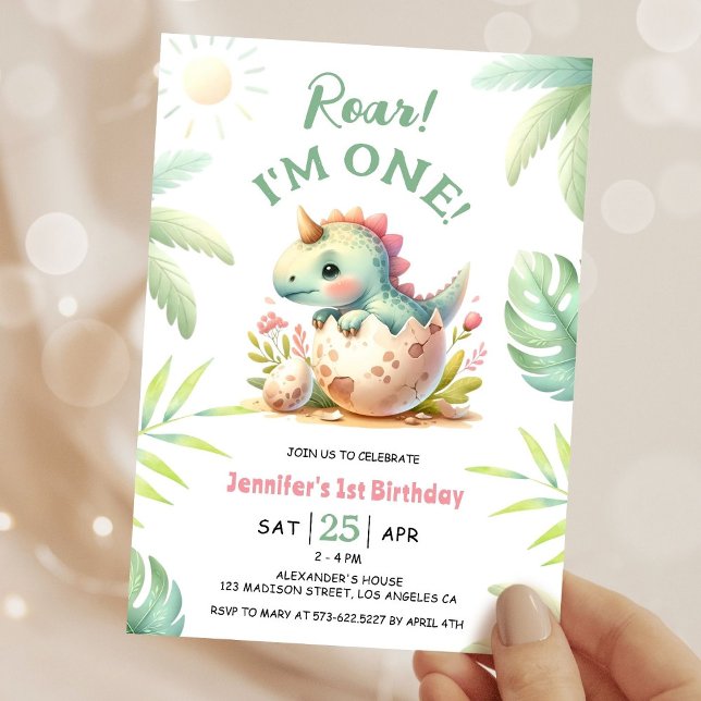 Invitación de primer cumpleaños a Chica de Dinosau (Subido por el creador)