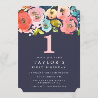 Invitación de primer cumpleaños a Chicas de acuare