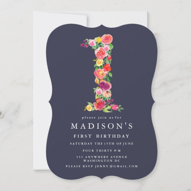 Invitación de primer cumpleaños a Chicas de acuare (Anverso)