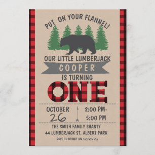 Invitación de primer cumpleaños a Cute Bear Lumber