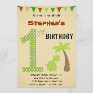 Invitación de primer cumpleaños a Cute Dinosaur