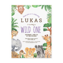 Invitación de primer cumpleaños a Cute Jungle Safa