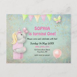 Invitación de primer cumpleaños a Cute Unicorn/But