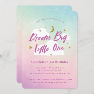 Invitación de primer cumpleaños a Dream Big Little
