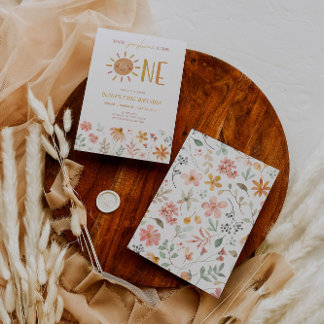 Invitación de primer cumpleaños a Floral Little Su