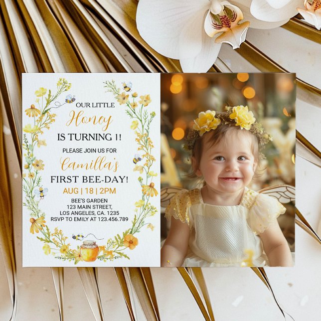 Invitación de primer cumpleaños a Honey Bee Floral (Subido por el creador)