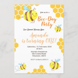 Invitación de primer cumpleaños a Honey Little Bee