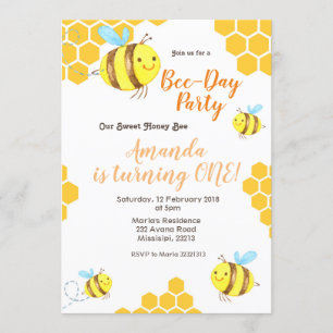 Invitación de primer cumpleaños a Honey Little Bee