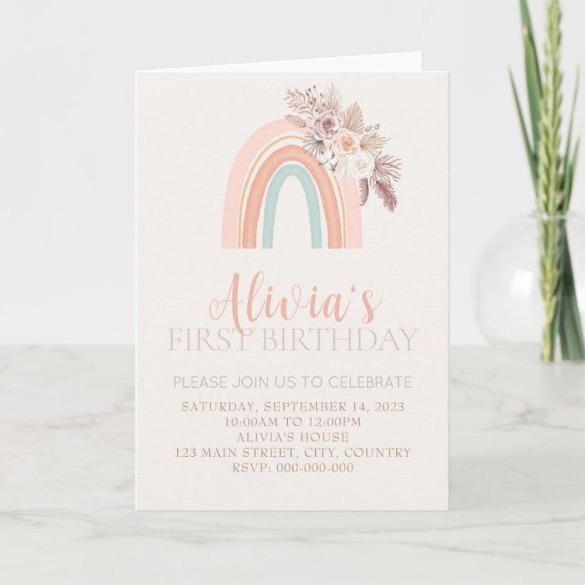 Invitación de primer cumpleaños a la acuarela arco (Anverso)