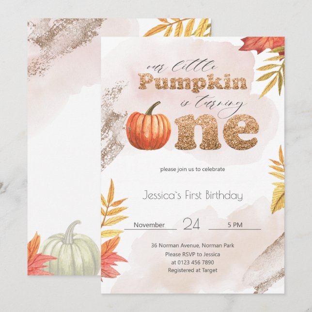 Invitación de primer cumpleaños a la Calabaza de O (Anverso / Reverso)