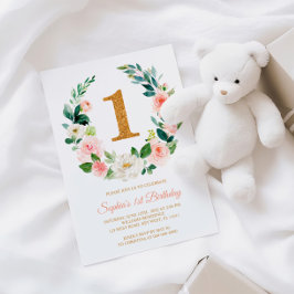 Invitación de primer cumpleaños a la floración ros