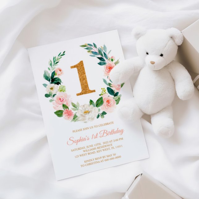 Invitación de primer cumpleaños a la floración ros (Subido por el creador)