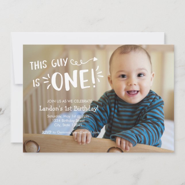 Invitación de primer cumpleaños a la foto completa (Anverso)