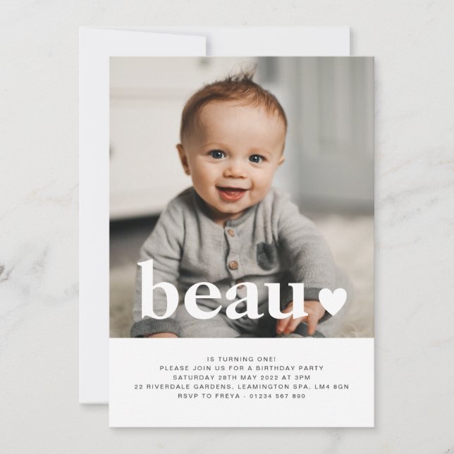 Invitación de primer cumpleaños a la foto de nombr (Anverso)