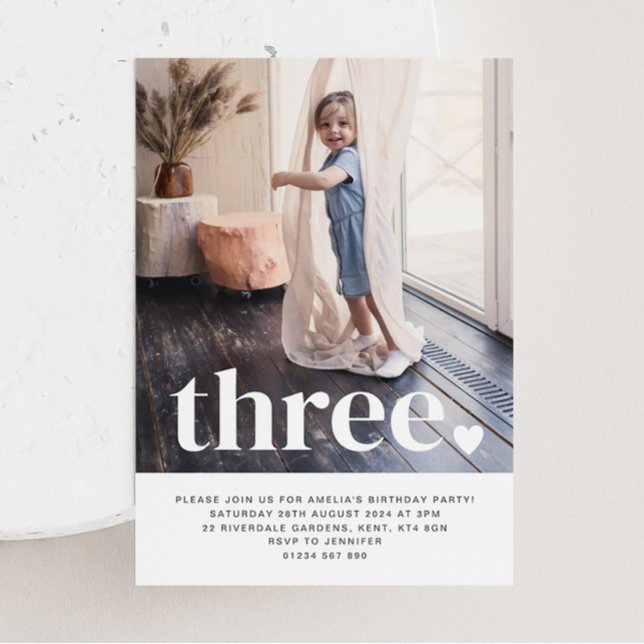 Invitación de primer cumpleaños a la foto de tres  (Subido por el creador)