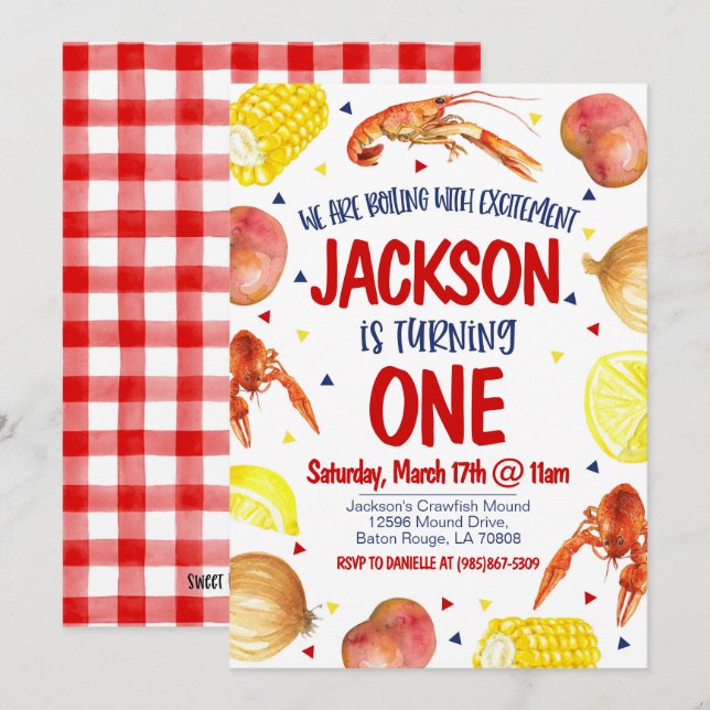 Invitación de primer cumpleaños a la hierba de lan (Anverso / Reverso)