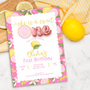 Invitación de primer cumpleaños a la Lemonade rosa