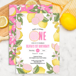 Invitación de primer cumpleaños a la Lemonade rosa