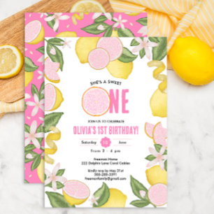Invitación de primer cumpleaños a la Lemonade rosa
