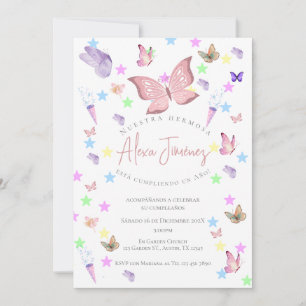 Invitación de primer cumpleaños a la mariposa en e