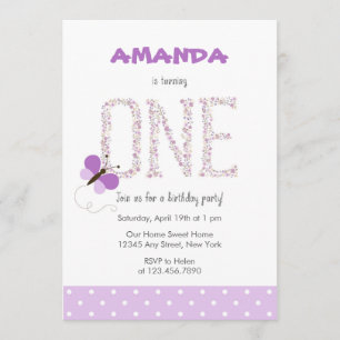 Invitación de primer cumpleaños a la mariposa mora