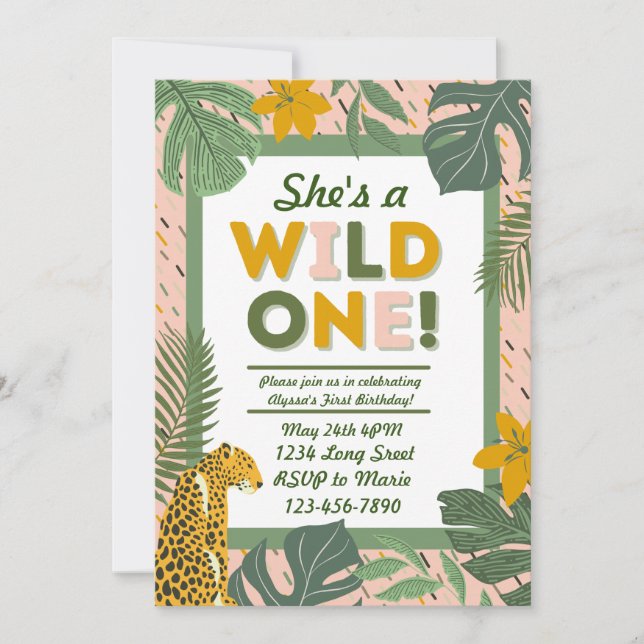 Invitación de primer cumpleaños a la selva tropica (Anverso)