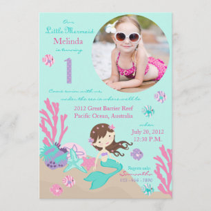 Invitación de primer cumpleaños a la sirena de Bru