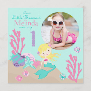 Invitación de primer cumpleaños a la sirena rubia