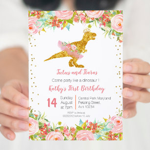 Invitación de primer cumpleaños a los dinosaurios