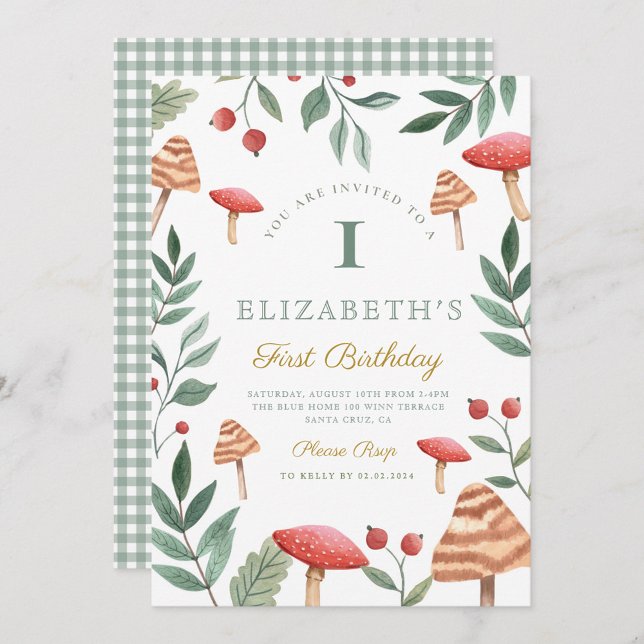 Invitación de primer cumpleaños a los hongos fores (Subido por el creador)