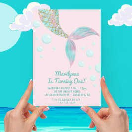 Invitación de primer cumpleaños a Mermaid Tail Pin