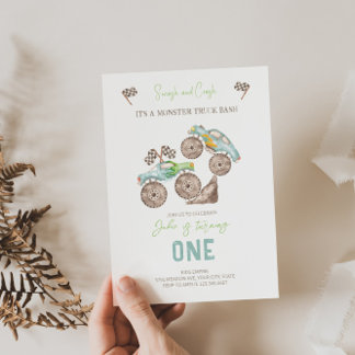 Invitación de primer cumpleaños a Monster Truck Ba