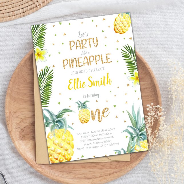 Invitación de primer cumpleaños a Pineapple editab (1st Birthday Pineapple Birthday Invitations)