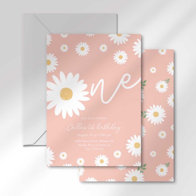 Invitación de primer cumpleaños a Pink Daisy (Subido por el creador)