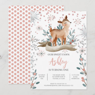 Invitación de primer cumpleaños a Rubor Winter Cut