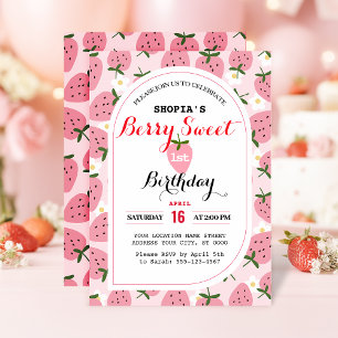 Invitación de primer cumpleaños a Strawberry Delig