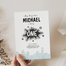 Invitación de primer cumpleaños a Superhéroe de hi