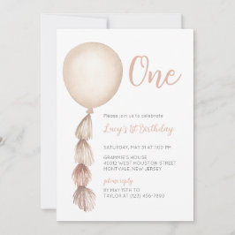 Invitación de primer cumpleaños a un globo de boho
