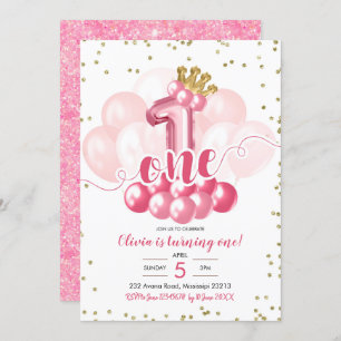 Invitación de primer cumpleaños a un globo de la C