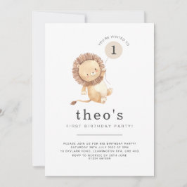 Invitación de primer cumpleaños a un globo de león