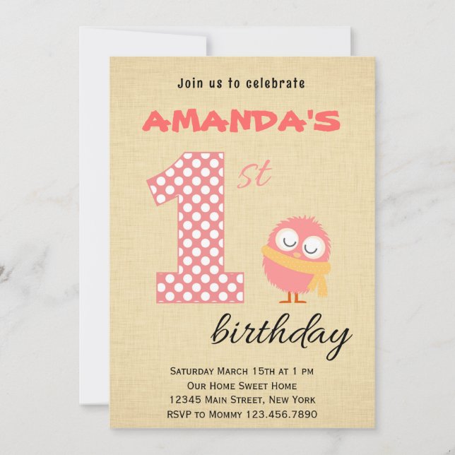 Invitación de primer cumpleaños a un monstruo lind (Anverso)