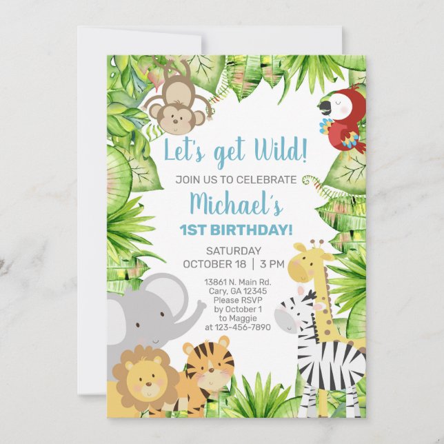 Invitación de primer cumpleaños a un niño de anima (Anverso)