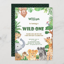 Invitación de primer cumpleaños a Wild One Jungle 