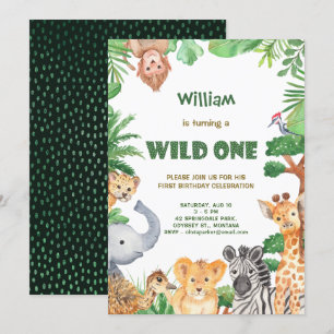 Invitación de primer cumpleaños a Wild One Jungle
