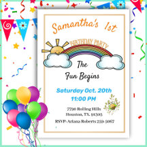 Invitación de primer cumpleaños al arco iris blanc