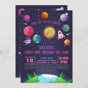 Invitación de primer cumpleaños al espacio - prime