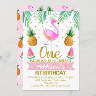 Invitación de primer cumpleaños al flamingo tropic
