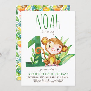 Invitación de primer cumpleaños al mono Safari