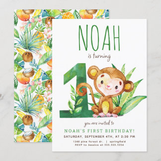 Invitación de primer cumpleaños al mono Safari